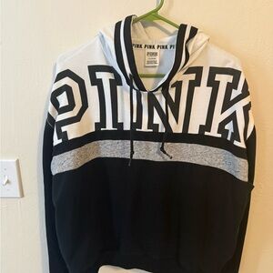 Victoria's Secret PINK Women’s Colorblock Hooded Sweatshirt - Black/White/Grey